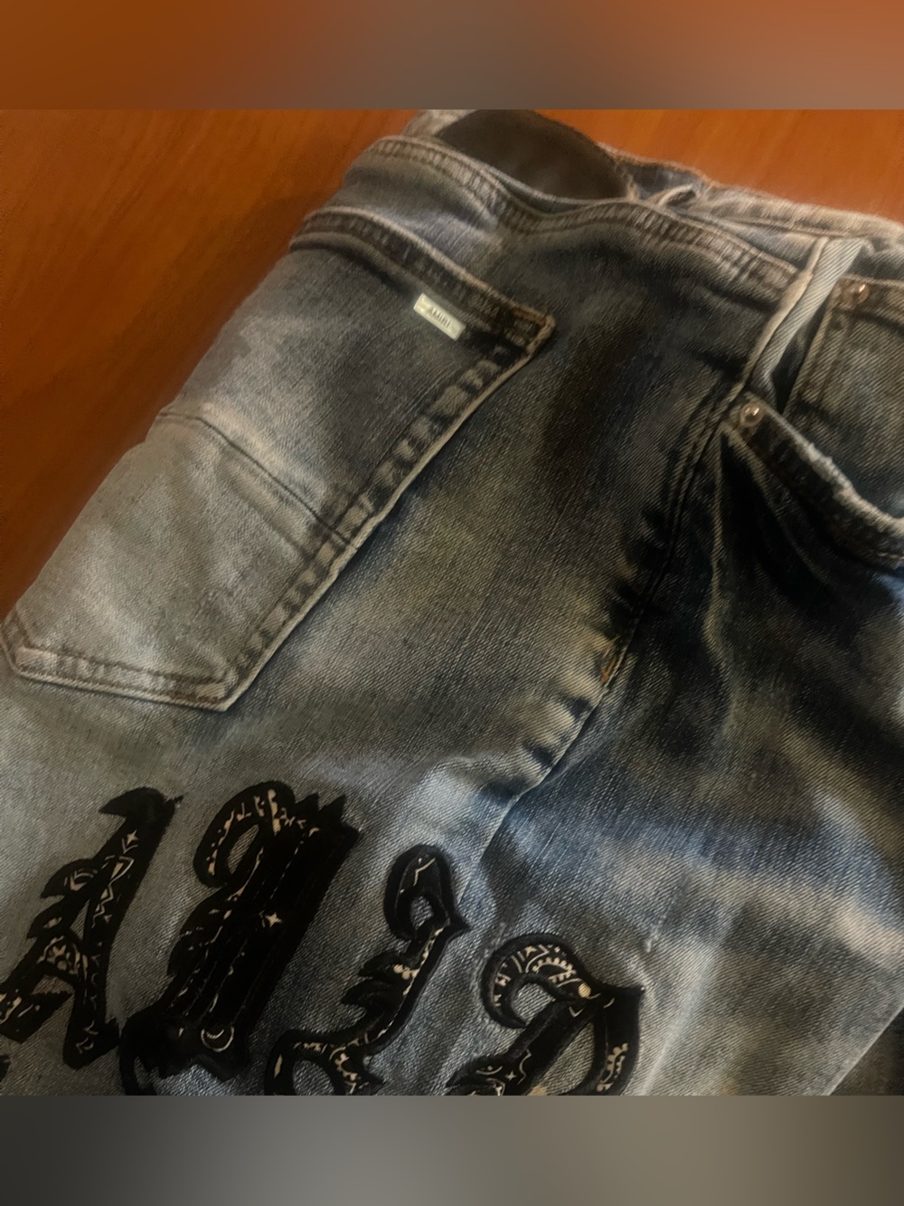 AMIRI Light Blue Distressed Denim Jeans with Patchwork - Picture 6 of 10